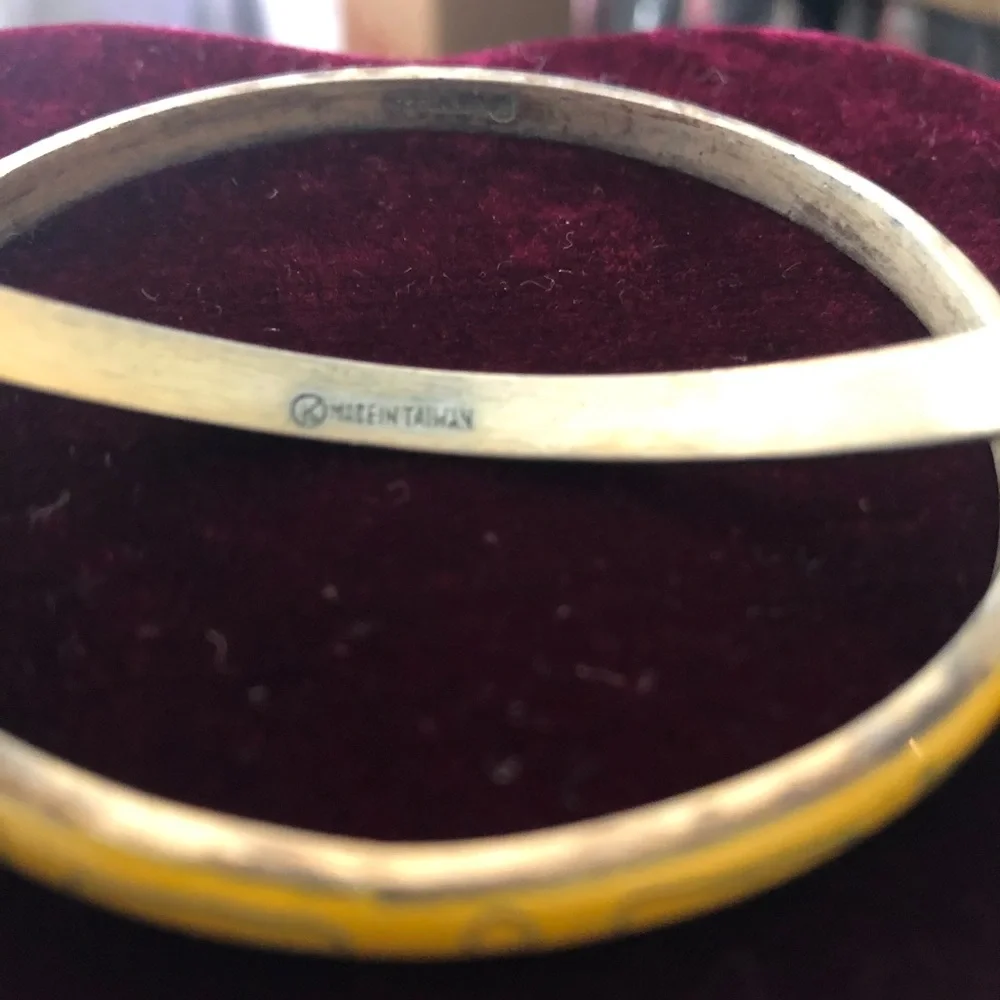 Yellow Enamel Patterned Bangle Bracelet - Women